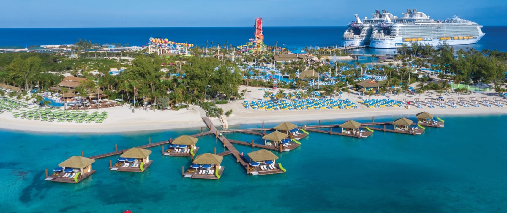 Aluminum floating docks with floating huts at vacation resort in the Caribbean