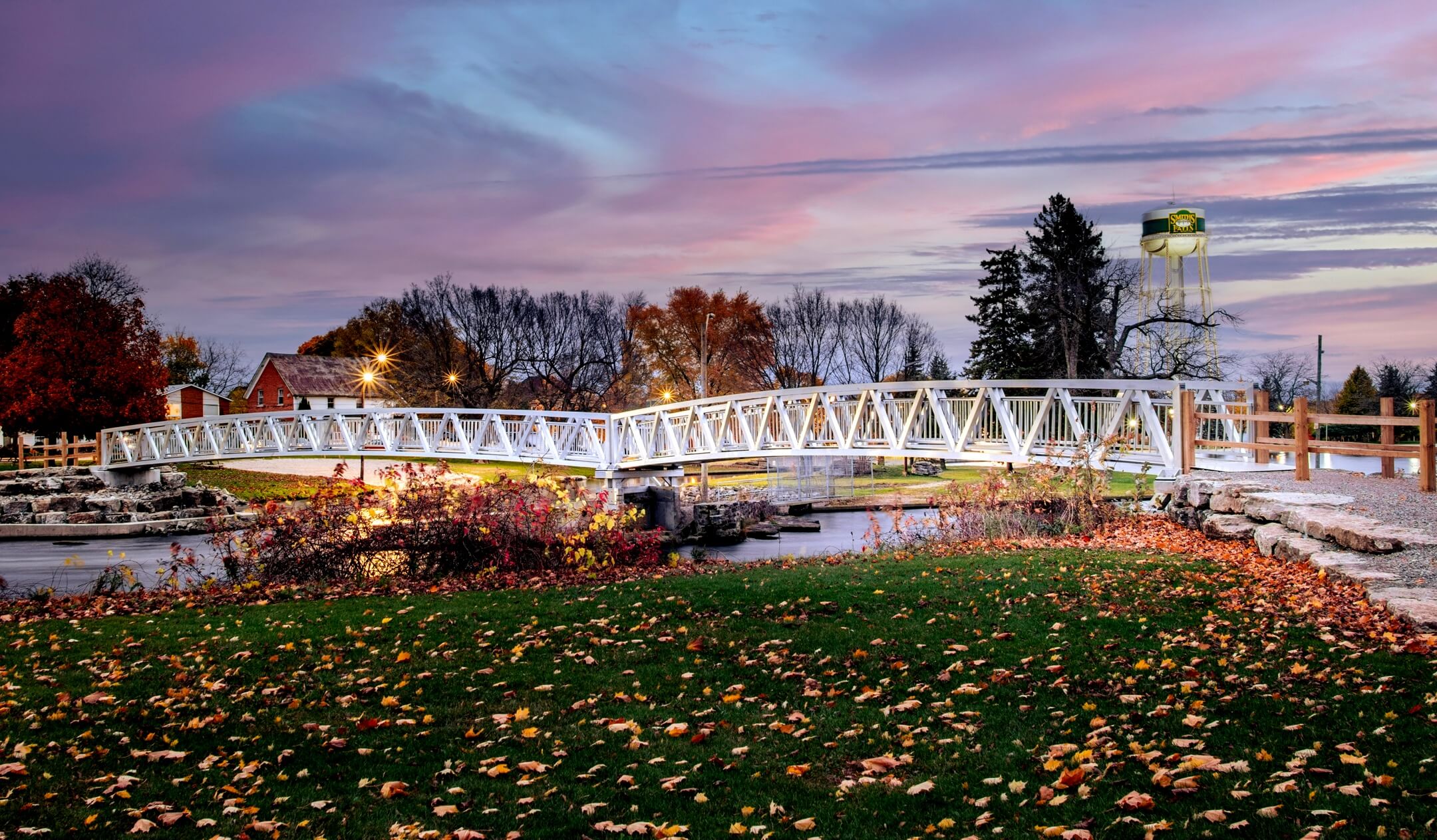 Custom aluminum pedestrian bridge over river in Canada