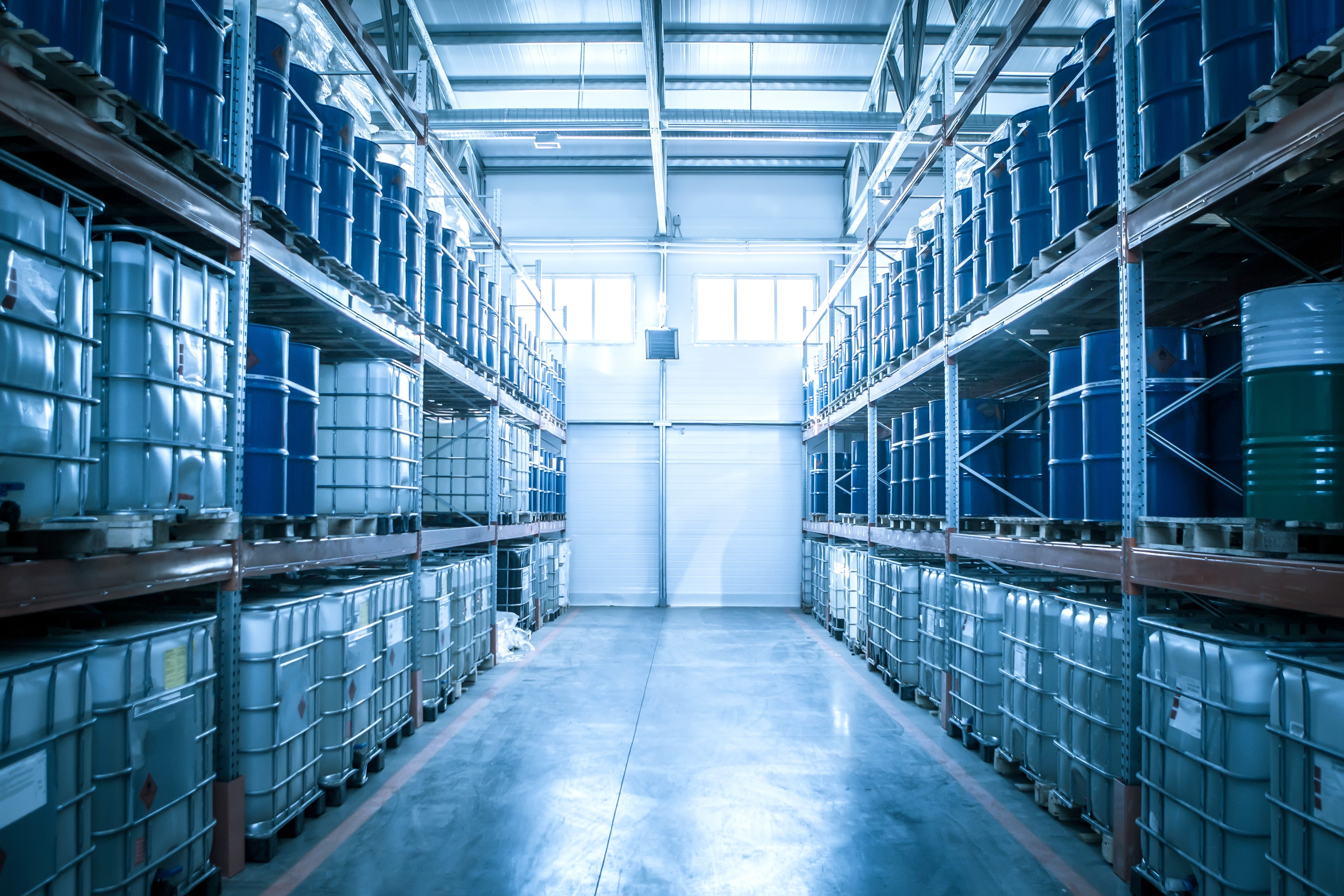 chemical drums in warehouse