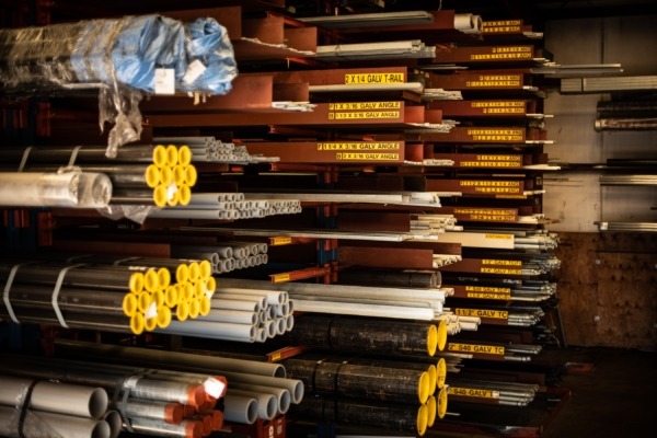 row of pipes in warehouse